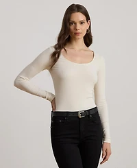 Lauren Ralph Women's Rib-Knit Long-Sleeve Scoopneck Tee