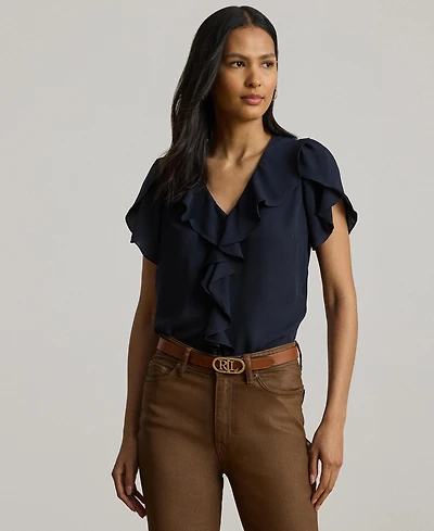 Lauren Ralph Women's Ruffle-Trim Georgette Blouse