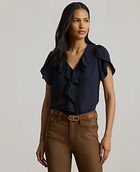 Lauren Ralph Women's Ruffle-Trim Georgette Blouse