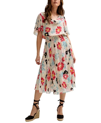 Lily and Lionel London Women's Galaxy Cowl Neck Poppy Print Midi Dress
