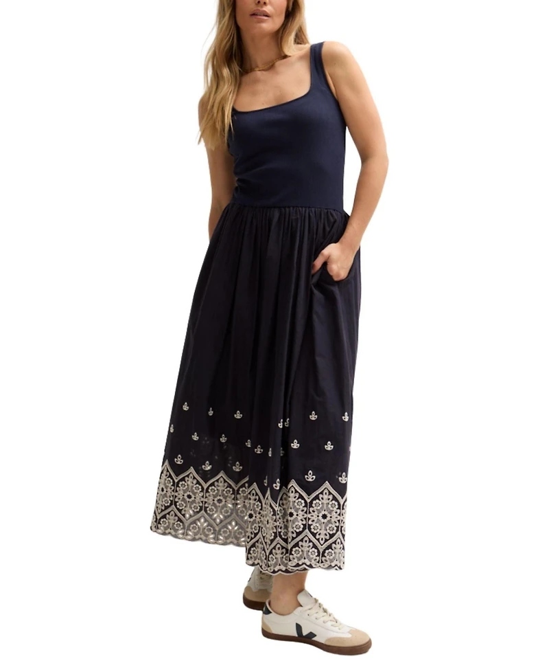 Lily and Lionel London Women's Cora Sleeveless Jersey Bodice Embroidered Midi Dress
