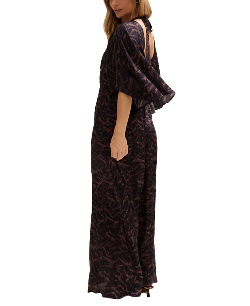 Lily and Lionel London Women's Lydia Angel Sleeve Midnight Tiger Print Maxi Dress