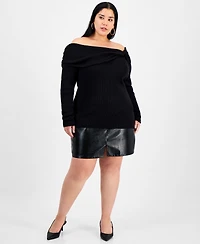 Bar Iii Trendy Plus Off-The-Shoulder Ribbed Sweater, Macy's Exclusive