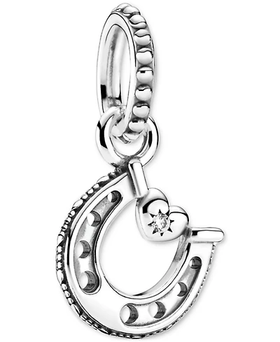Pandora Cubic Zirconia Horseshoe & Heart Dangle Charm