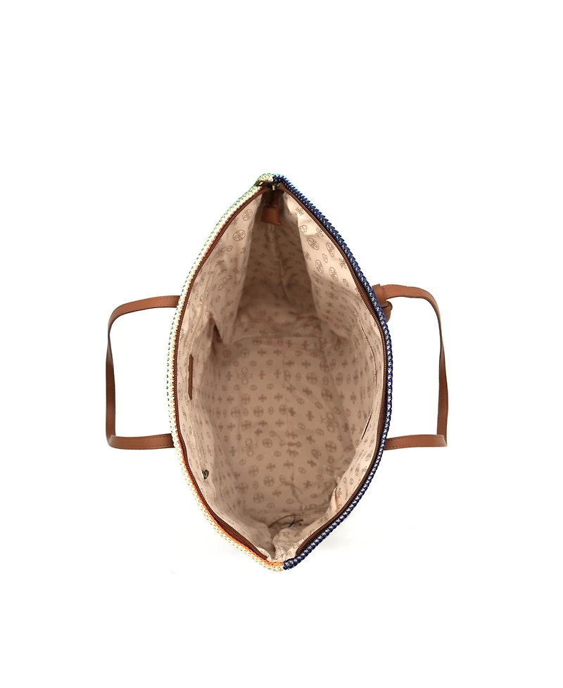 Like Dreams Auburn Striped Straw Tote Bag