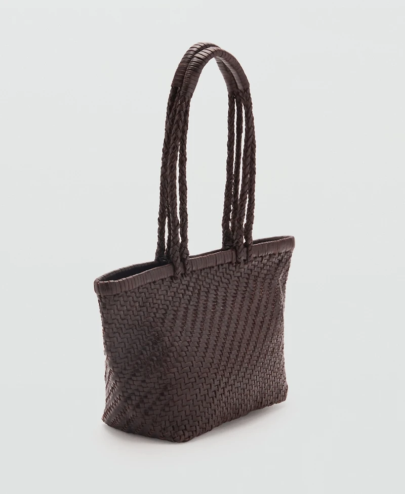 Mango Women's Braided Leather Shoulder Bag