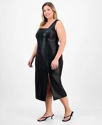 Bar Iii Trendy Plus Faux-Leather Midi Dress, Macy's Exclusive