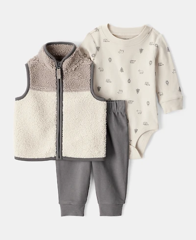 Carter's Baby Boys Faux-Sherpa Vest, Bodysuit & Pants, 3 Piece Set