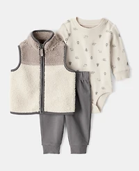 Carter's Baby Boys Faux-Sherpa Vest, Bodysuit & Pants, 3 Piece Set