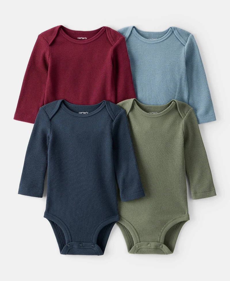 Carter's Baby Long-Sleeve Ribbed Bodysuits, 4 Pack