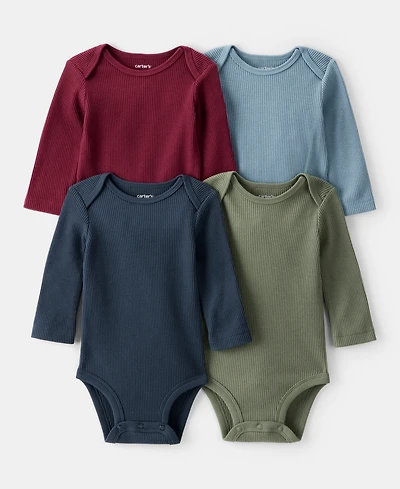 Carter's Baby Long-Sleeve Ribbed Bodysuits, 4 Pack