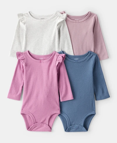 Carter's Baby Long-Sleeve Ribbed Bodysuits, 4 Pack