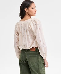 Lucky Brand Women's Embroidered Smocked Peasant Top