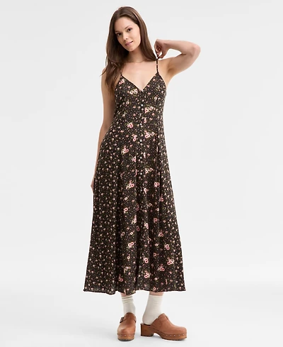 Lucky Brand Print Mix Button Through Midi Dress