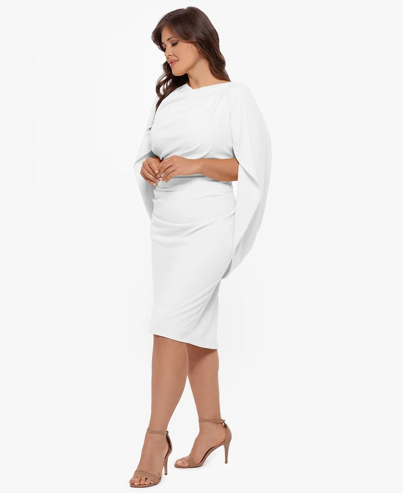 Betsy & Adam Plus Ruched Cape Dress