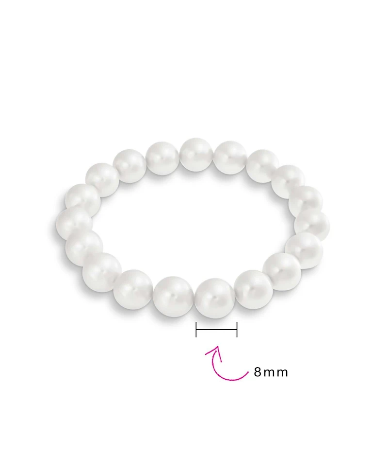 Bling Jewelry Classic Ball Round White Strand Simulated Pearl Stretch Bracelet 8MM Beads