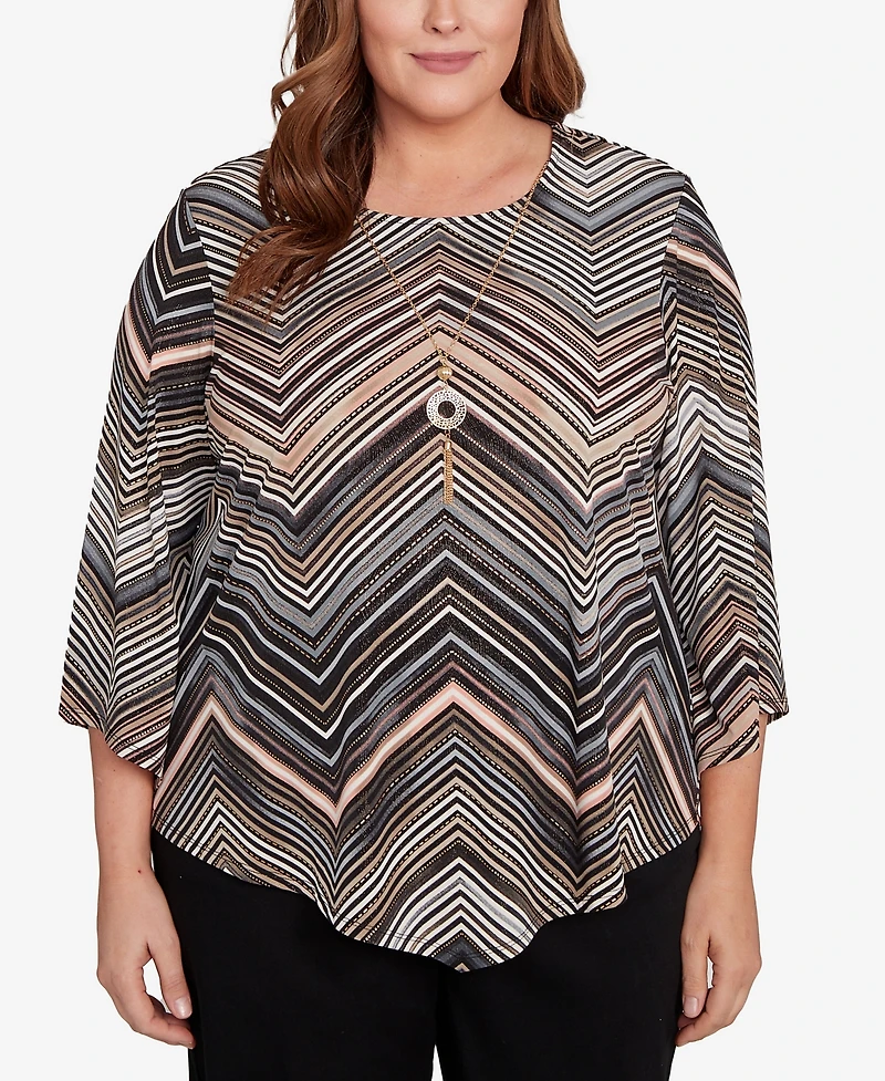 Alfred Dunner Plus Classic Chevron Stripe Crew Neck Top