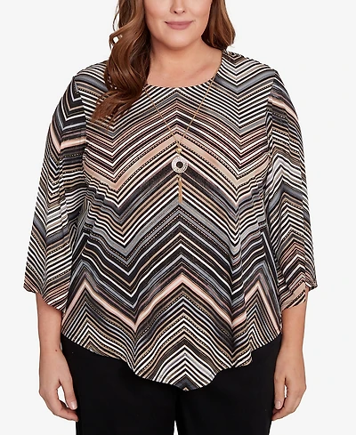 Alfred Dunner Plus Classic Chevron Stripe Crew Neck Top