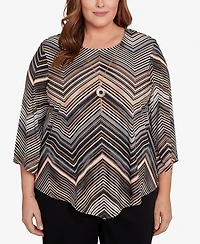 Alfred Dunner Plus Classic Chevron Stripe Crew Neck Top