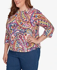 Alfred Dunner Plus Paisley Three Quarter Sleeve Top