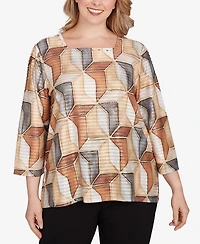 Alfred Dunner Plus Classic Stained Glass Square Neck Top