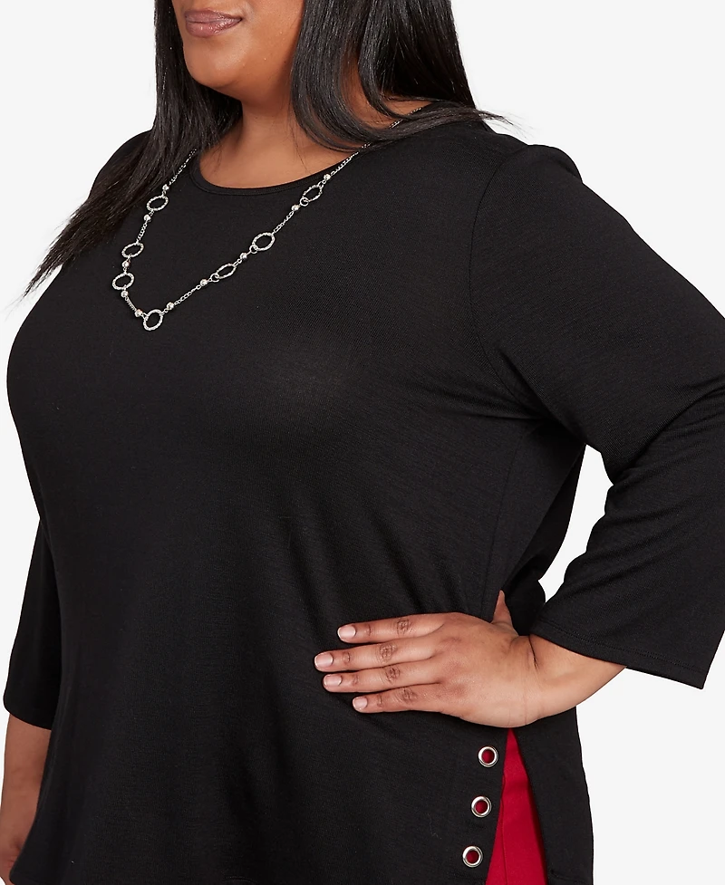 Alfred Dunner Plus Classic Melange Side Button Top