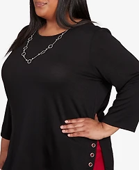 Alfred Dunner Plus Classic Melange Side Button Top