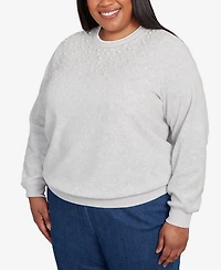 Alfred Dunner Plus Classic Embellished Neckline Anti-Pill Sweater
