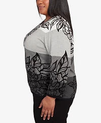 Alfred Dunner Plus Classic Ombre Floral Block Stripe Sweater