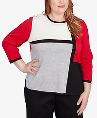 Alfred Dunner Plus Classic Colorblock Long Sleeve Sweater