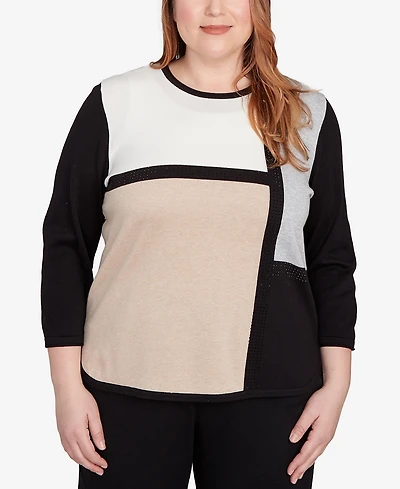 Alfred Dunner Plus Classic Colorblock Long Sleeve Sweater