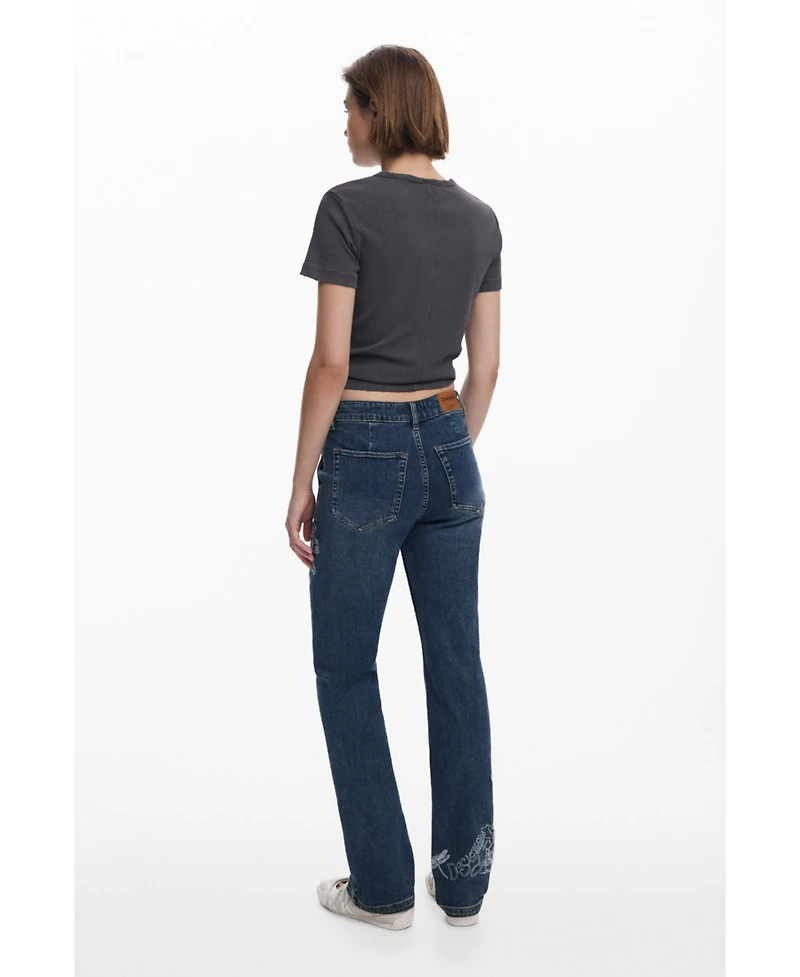 Desigual Women's Embroidered jeans with square pockets