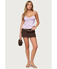 Edikted Womens Blanca Satin Lace Trim Tank Top