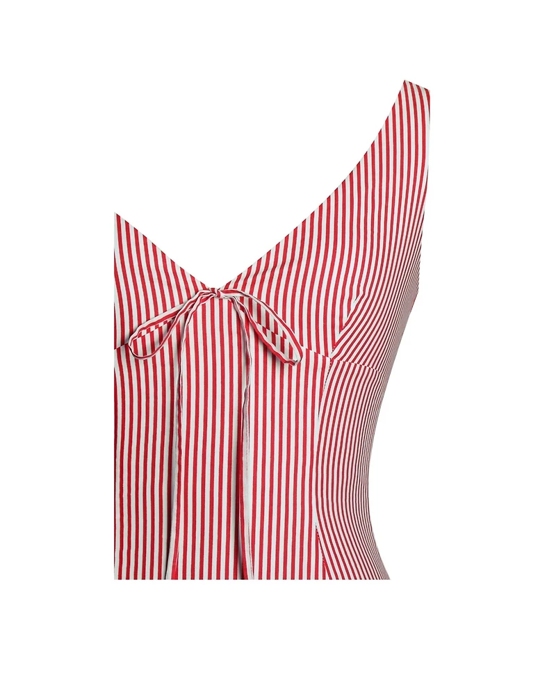 Miss Circle Women's Oceana Red Candy Stripe Drop Waist Midi Dress