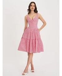 Miss Circle Women's Oceana Red Candy Stripe Drop Waist Midi Dress