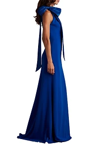 Tadashi Shoji Women's Sims Taffeta Shoulder Bow Halter Gown Hibiscus