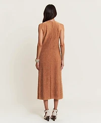 Modenaire Women's Hand-Embellished Sleeveless Mesh Sequin Midi Dress