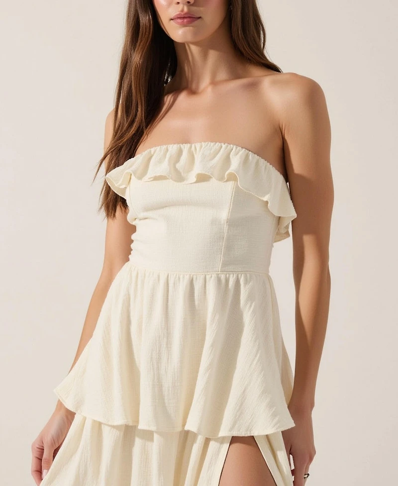 Modenaire Women's Strapless Tiered Ruffle High Slit Maxi Dress