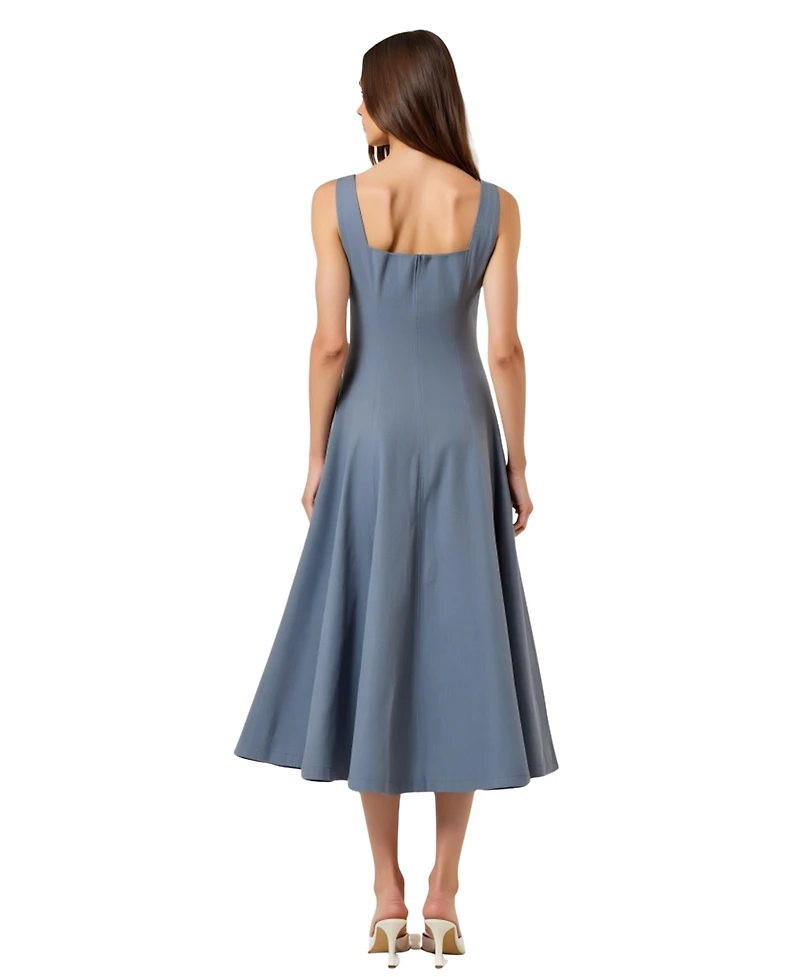 Modenaire Women's Wide Strap Square Neck Fit & Flare Midi Dress