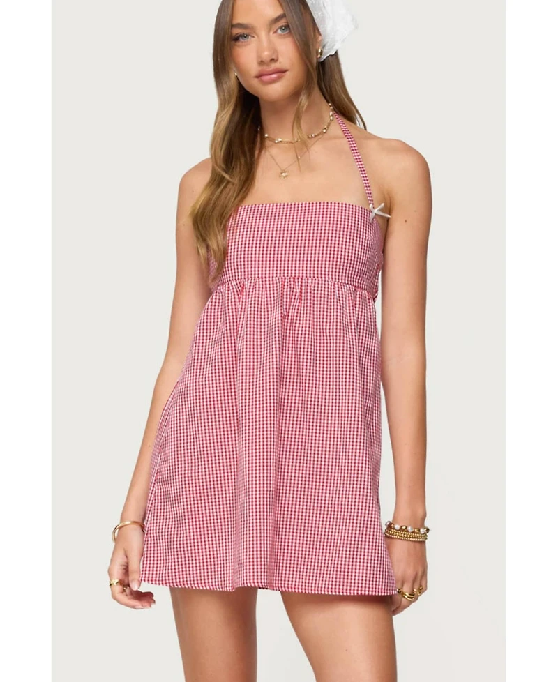 Edikted Women's Rina Gingham Halter Mini Dress