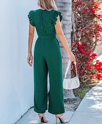 Cupshe Women's Lace Ruffle Sleeve V-Neck Jumpsuit
