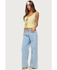 Edikted Women's Floral Split Low Rise Jeans