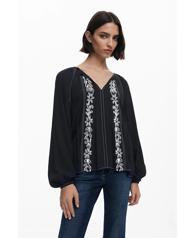 Desigual Women's Blouse with contrast embroidery