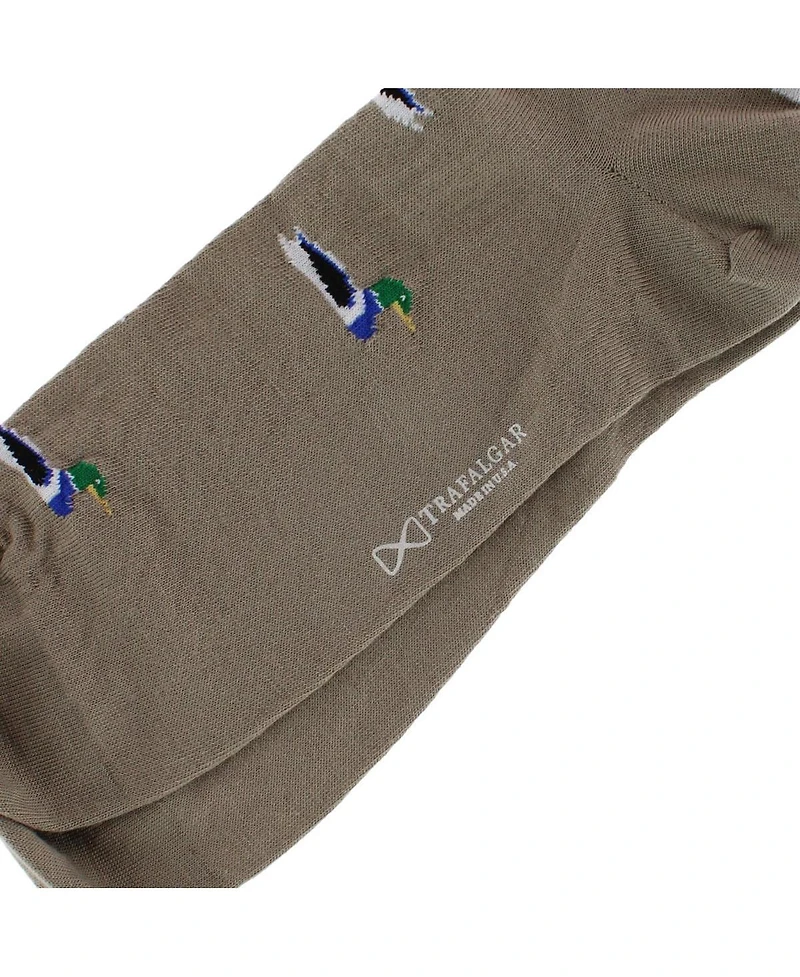 Trafalgar Men's Good Fortune Mallard Duck Novelty Over The Calf Pima Cotton Dress Sock (1 Pair)