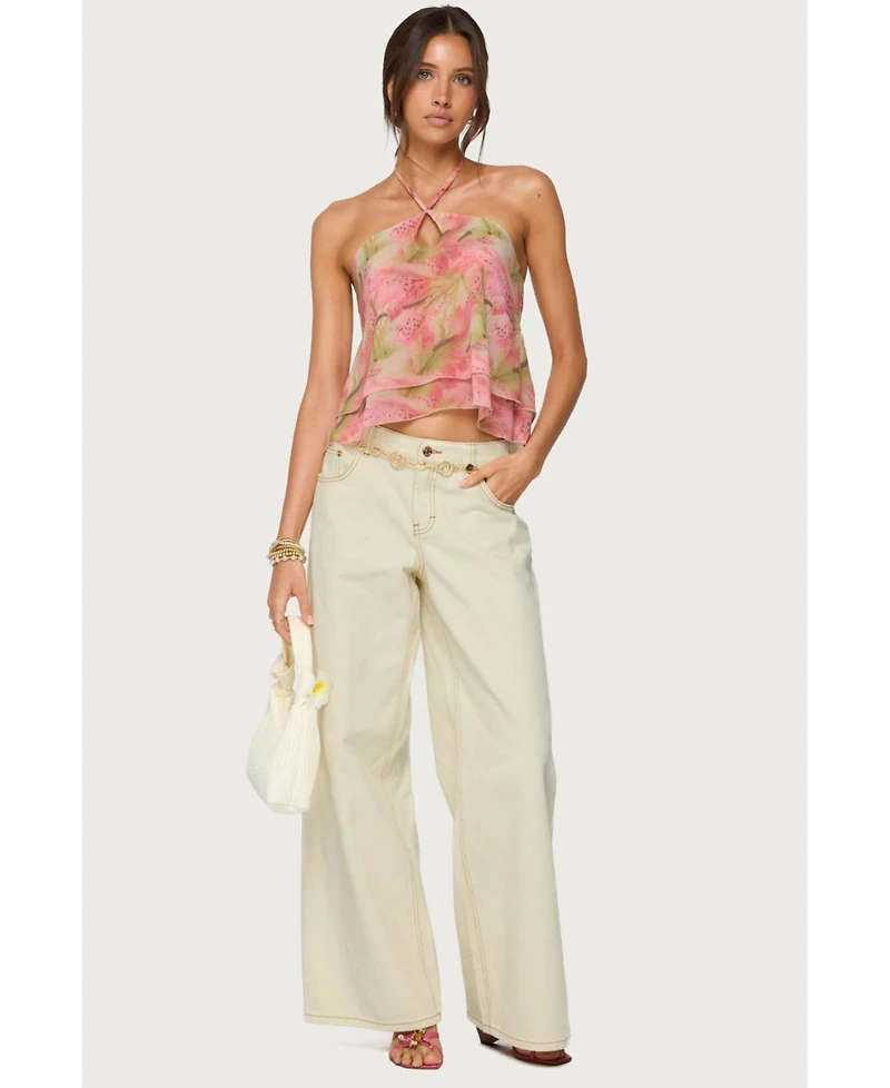 Edikted Women's Dragon Lily Layered Chiffon Halter Top