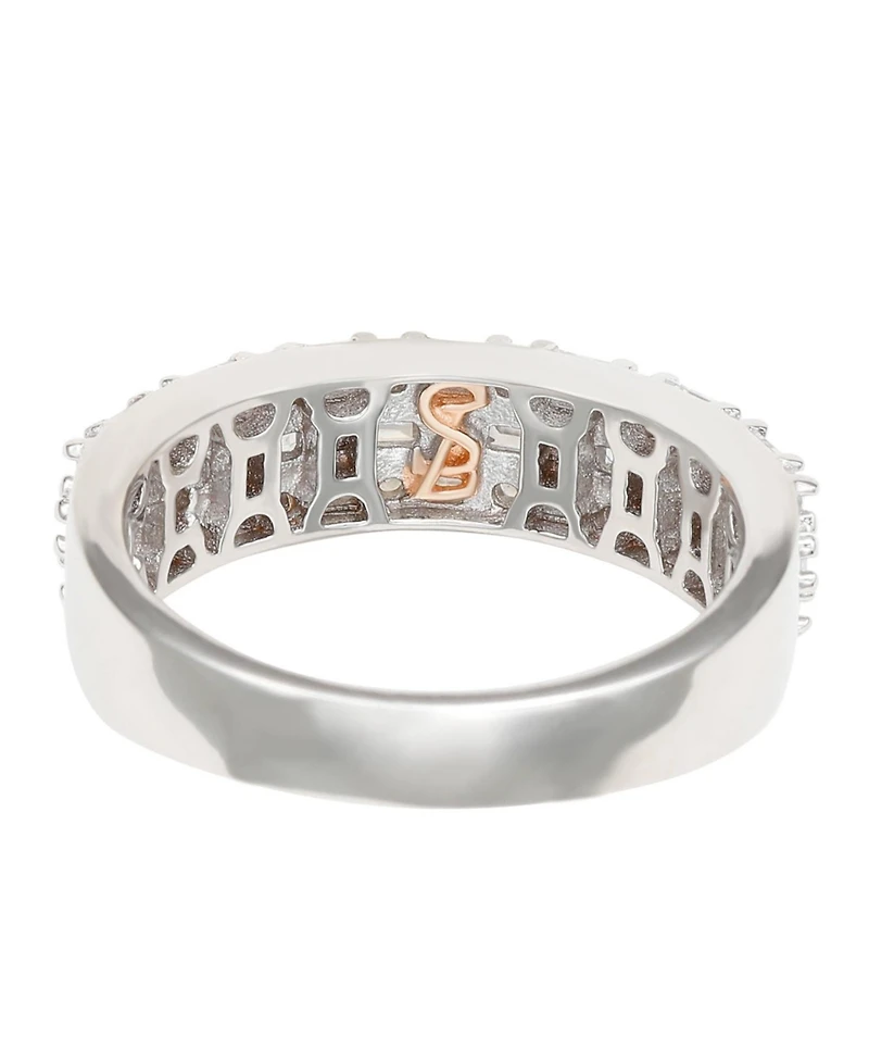 Suzy Levian Rose Sterling Silver Red and White Cubic Zirconia Ring
