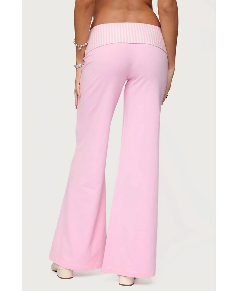 Edikted Women's Meshey Striped Fold Over Pants