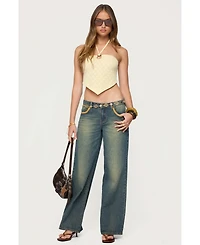 Edikted Women's Faux Suede Star Low Rise Jeans