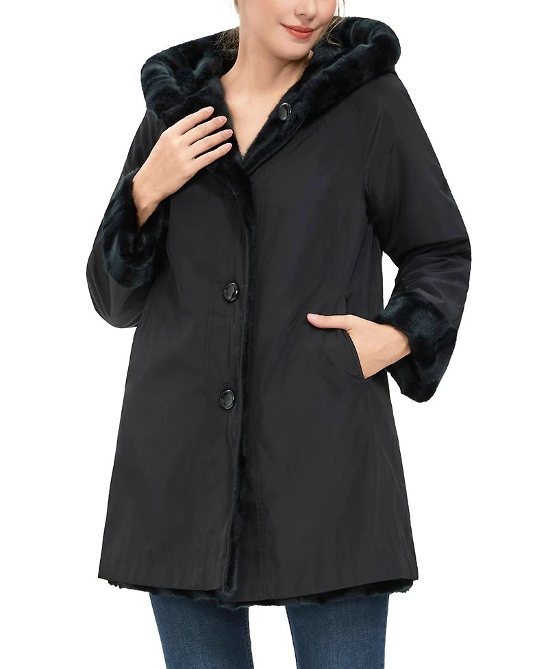 Bgsd Women's Brielle Hooded Reversible Faux Mink Fur Coat