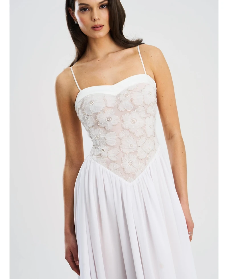 Miss Circle Women's Ucille White Embroidered Chiffon Maxi Dress